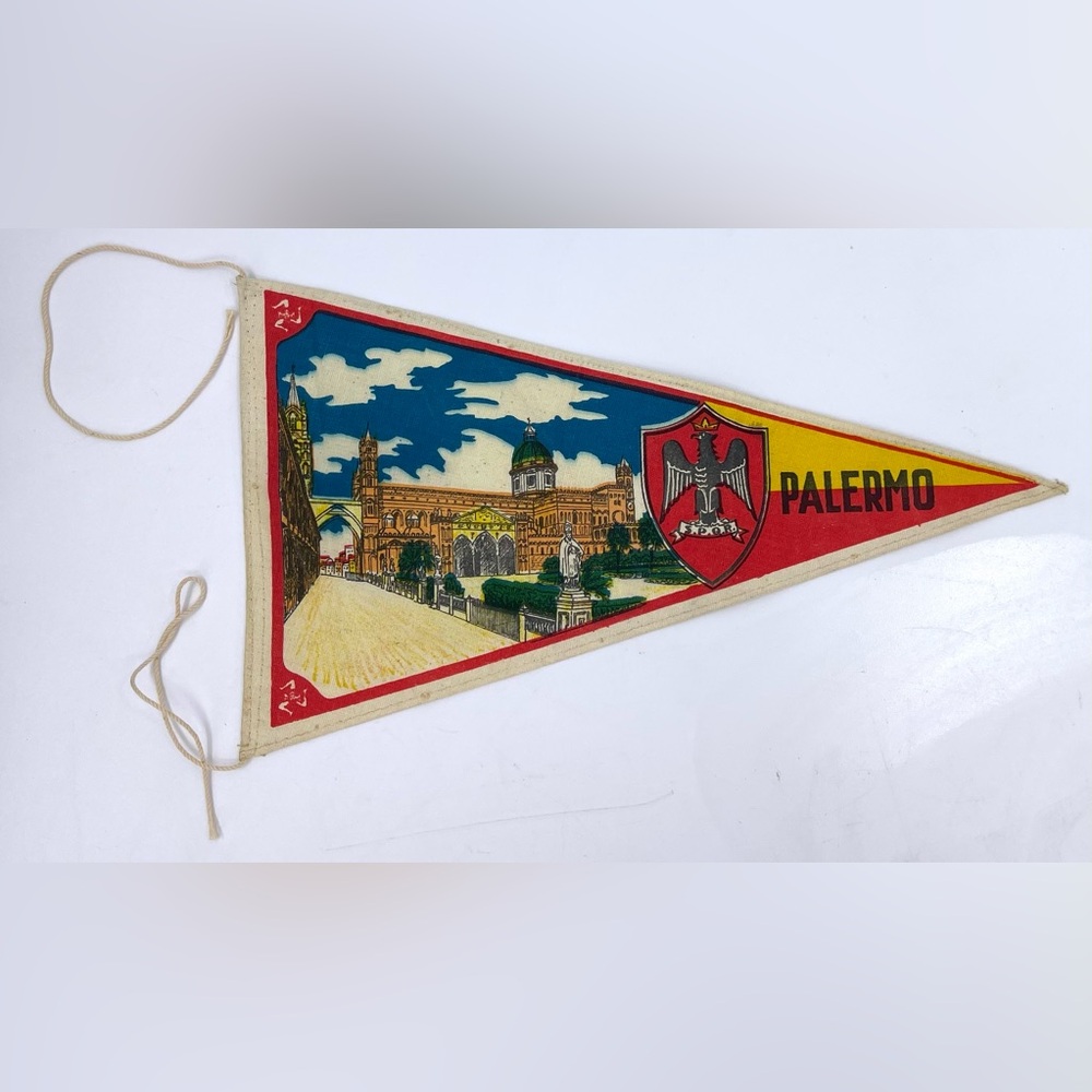 Palermo Italy Cloth Flag Triangle Pennant 10.5" Vintage 1950’s HTF‎ Rare